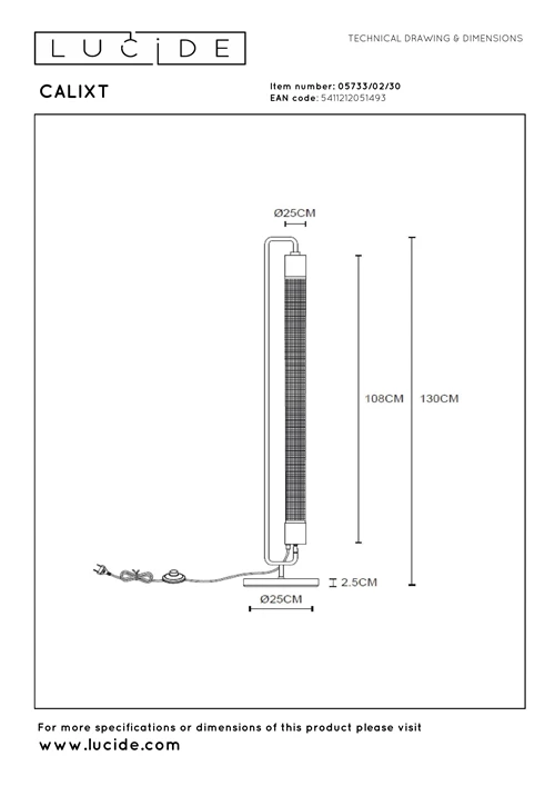 Lucide CALIXT - Stehlampe - 2xE27 - Schwarz - technisch